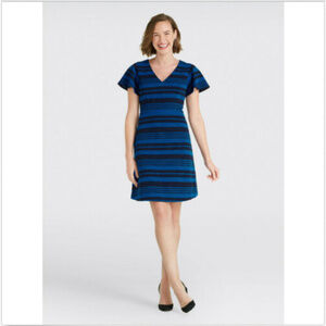 DRAPER JAMES BLUE STRIPED FLUTTER SLEEVE DRESS